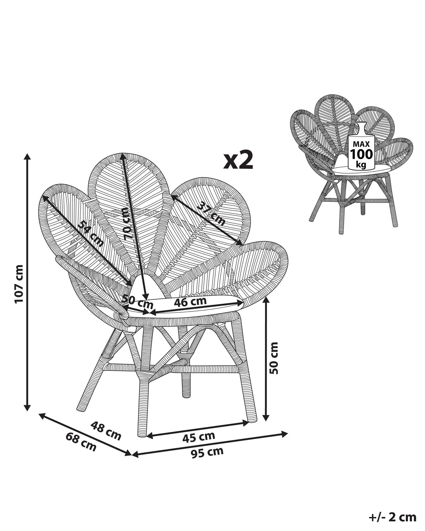 Set of 2 Peacock Chairs FLORENTINE Rattan Natural