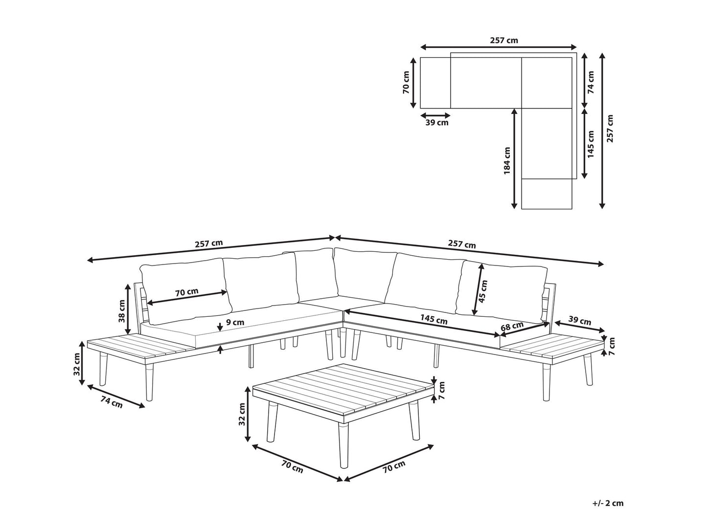 Garden Corner Sofa with Table 5 Seater CORATO Acacia Wood Grey