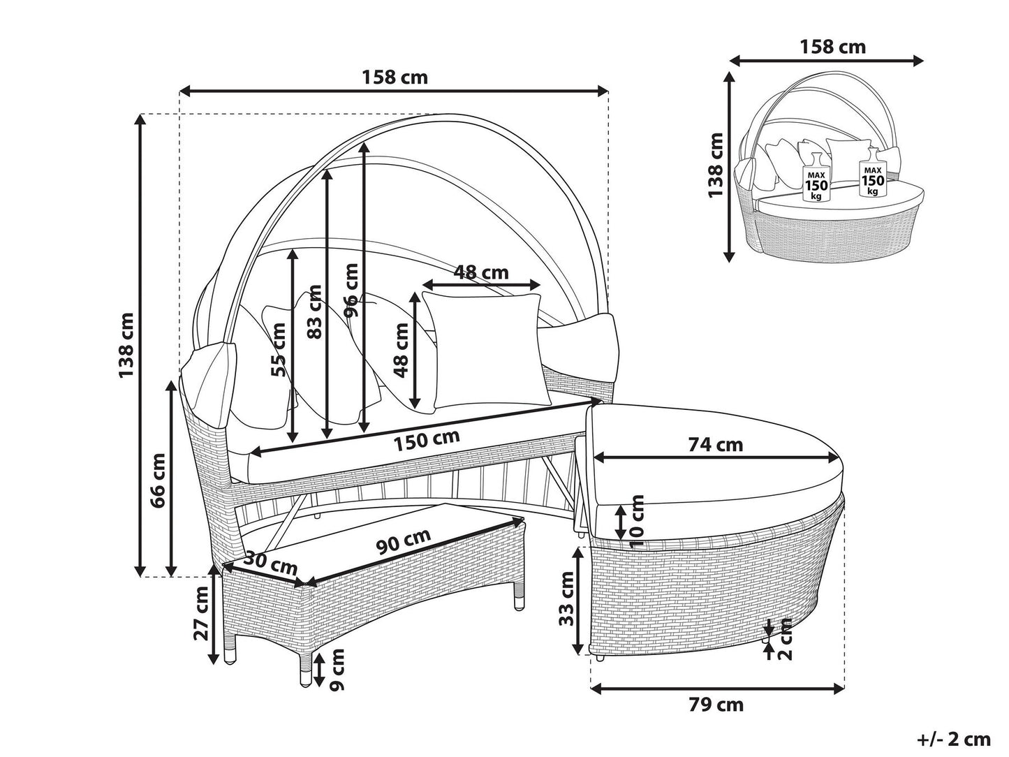 Garden Daybed Rattan Grey