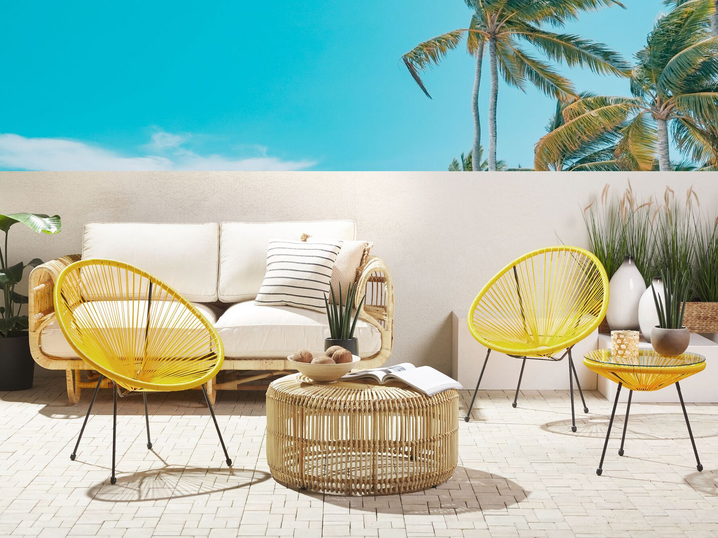 Bistro Set ACAPULCO II PE Rattan Yellow