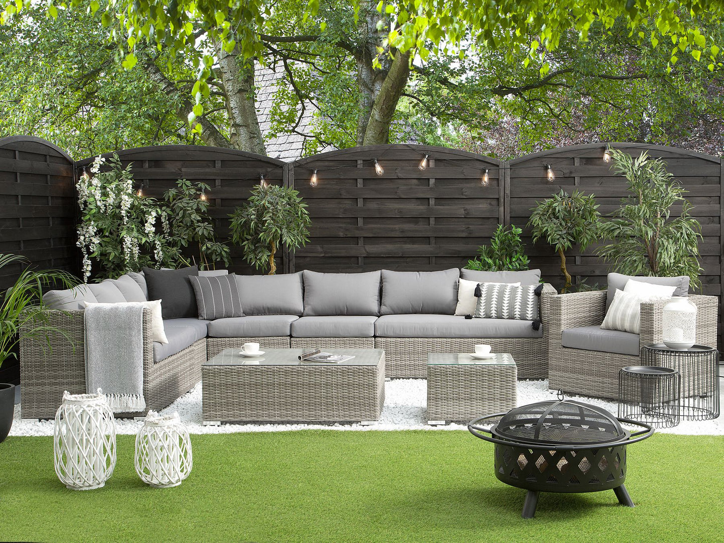 Garden Lounge Set with Table 8 Seater Right Hand Modular Rattan Grey