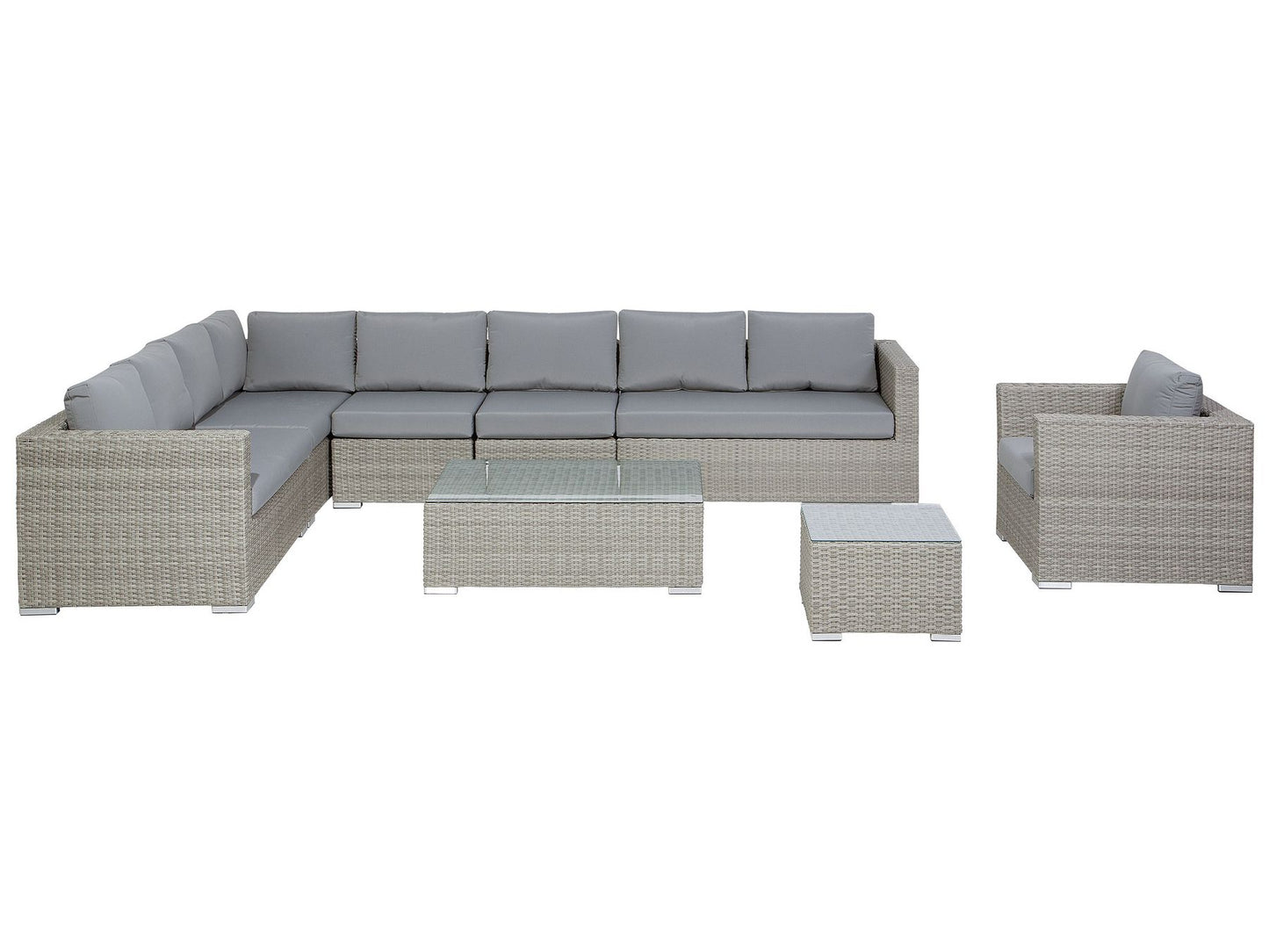 Garden Lounge Set with Table 8 Seater Right Hand Modular Rattan Grey
