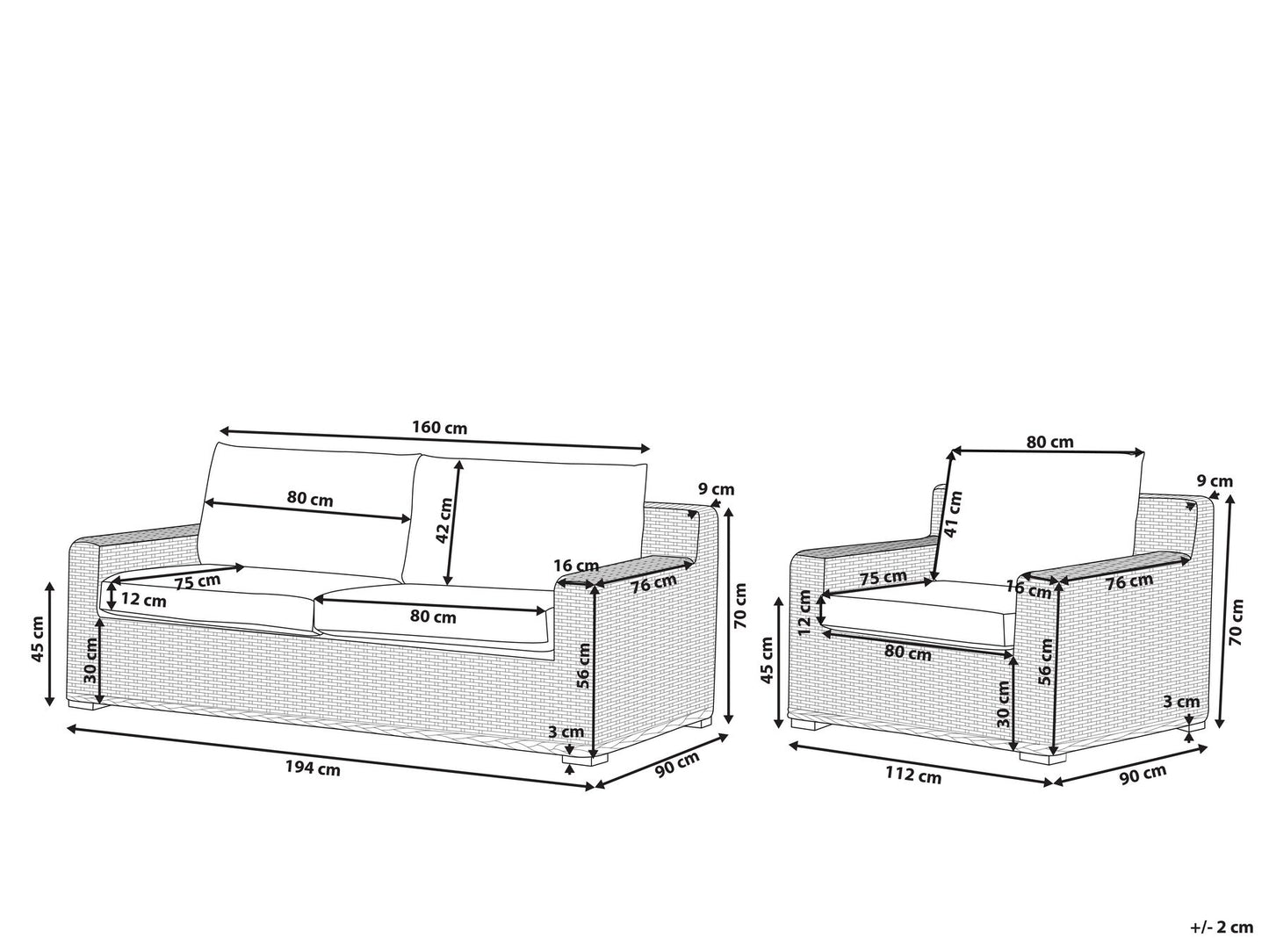 Garden Sofa Set 4 Seater ARDEA Rattan Light Brown