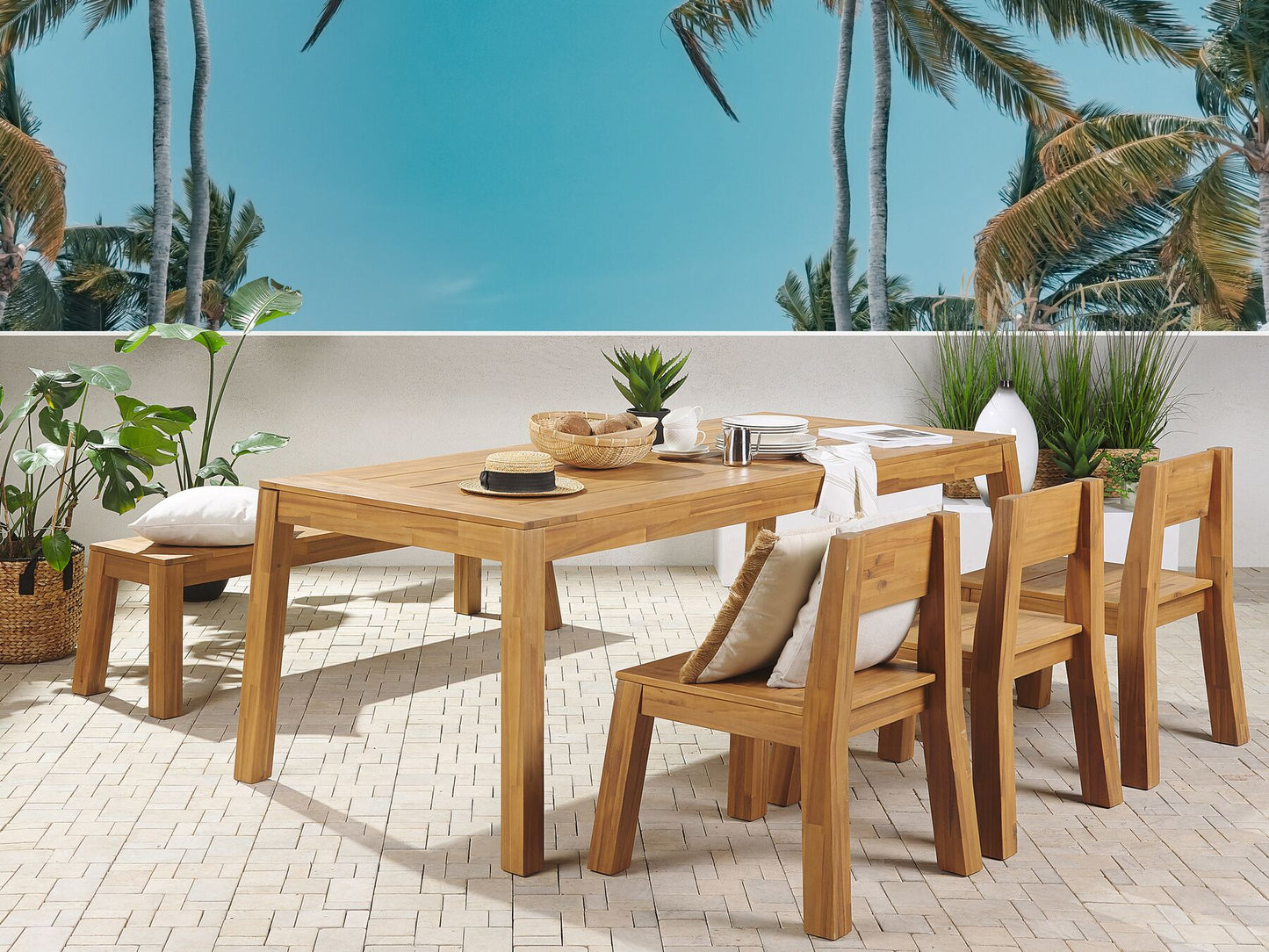 Garden Dining Set 6 Seater LIVORNO Acacia Wood Brown