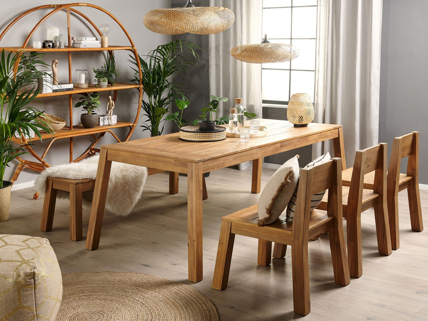 Garden Dining Set 6 Seater LIVORNO Acacia Wood Brown