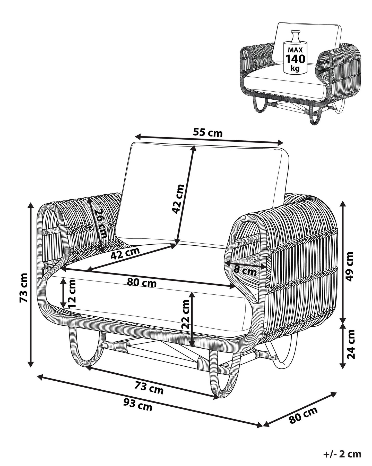 Garden Armchair DOLCEDO Rattan Natural