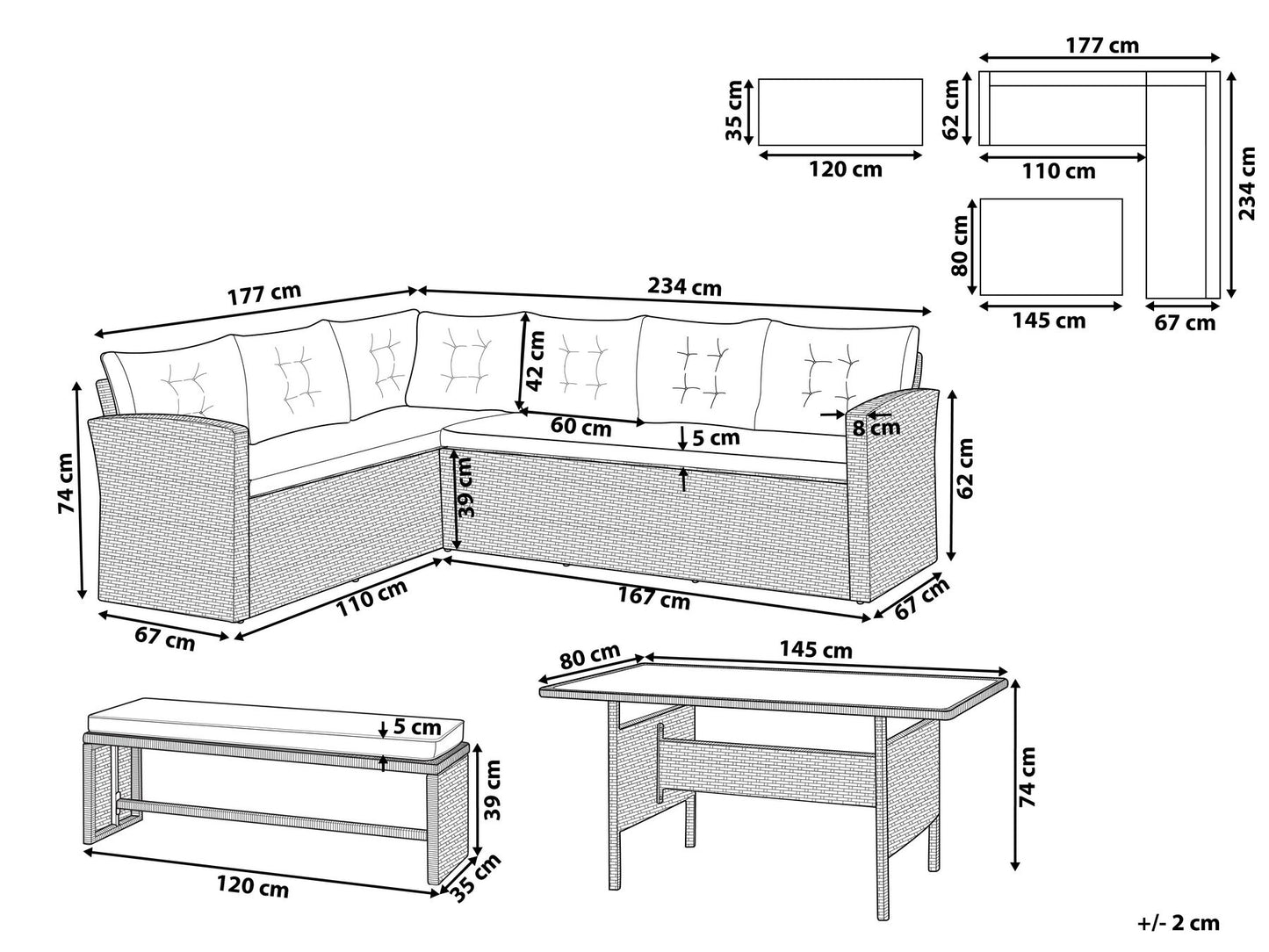 Garden Lounge Set with Table 8 Seater with Cushions Rattan Grey