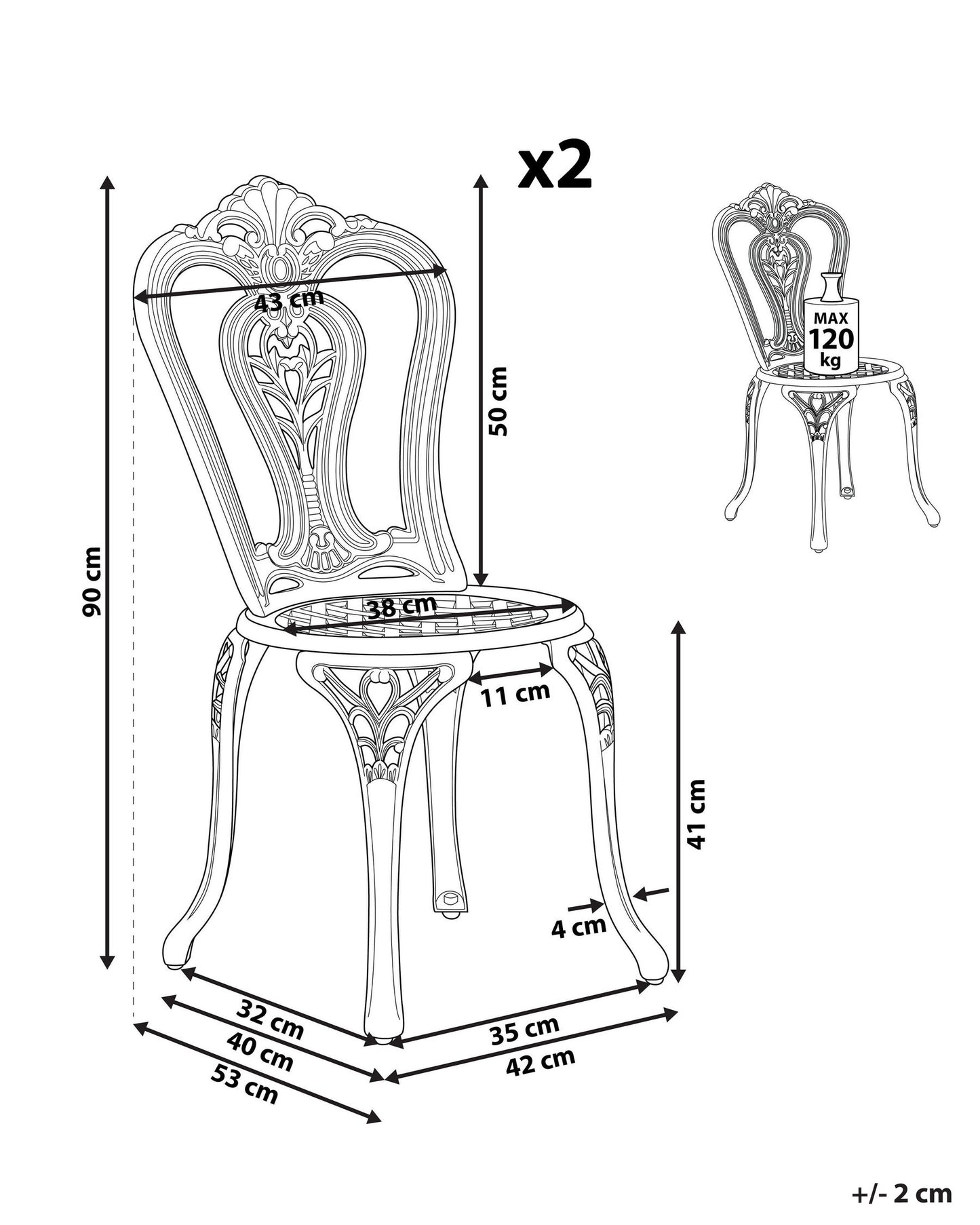 Set of 2 Garden Chairs BOVINO Metal Dark Brown