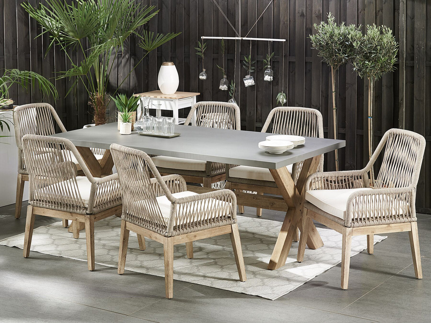 garden dining set 6 seater olbia with cushions concrete beige