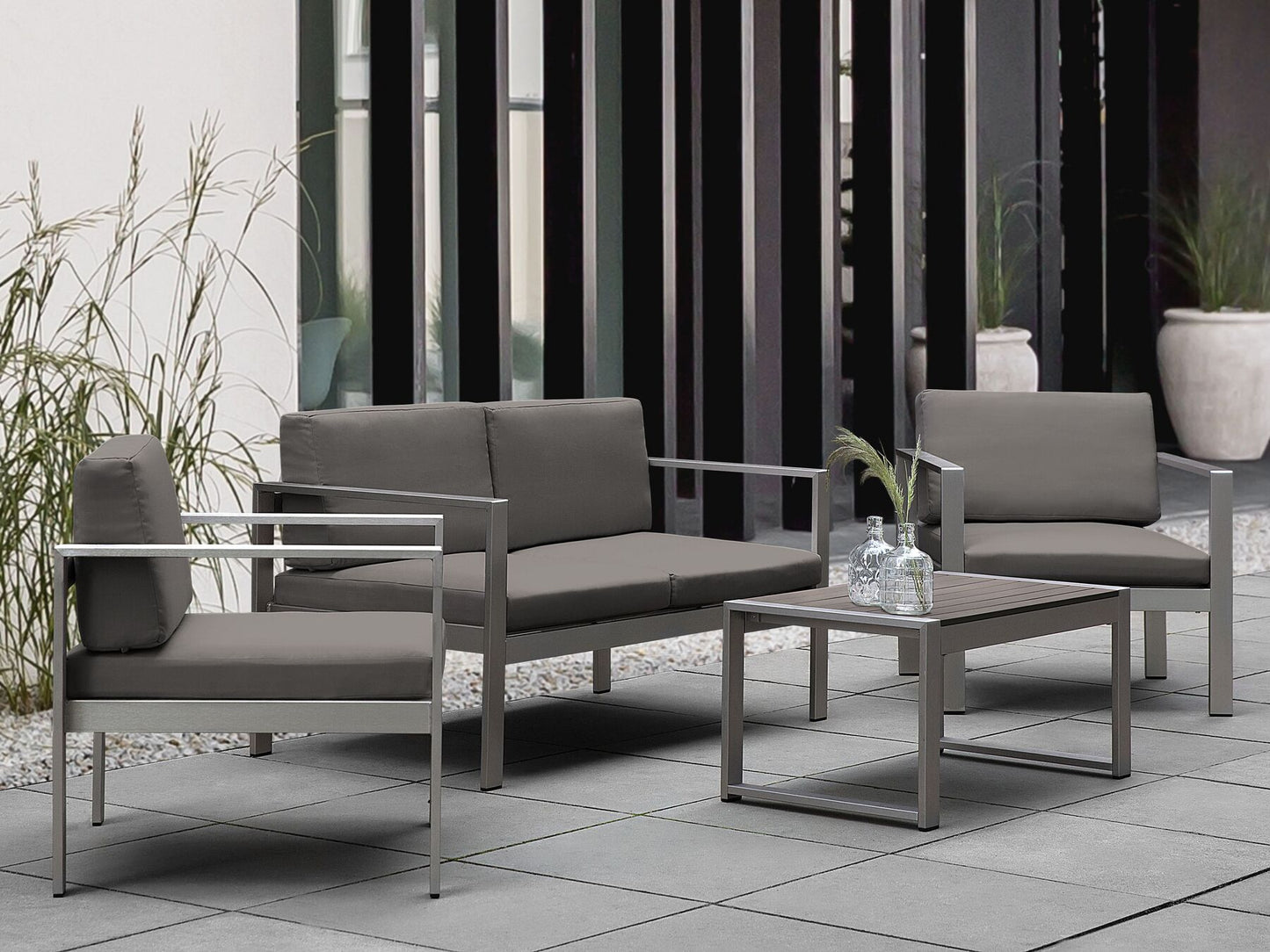 Garden Lounge Set with Table 4 Seater SALERNO Metal Dark Grey