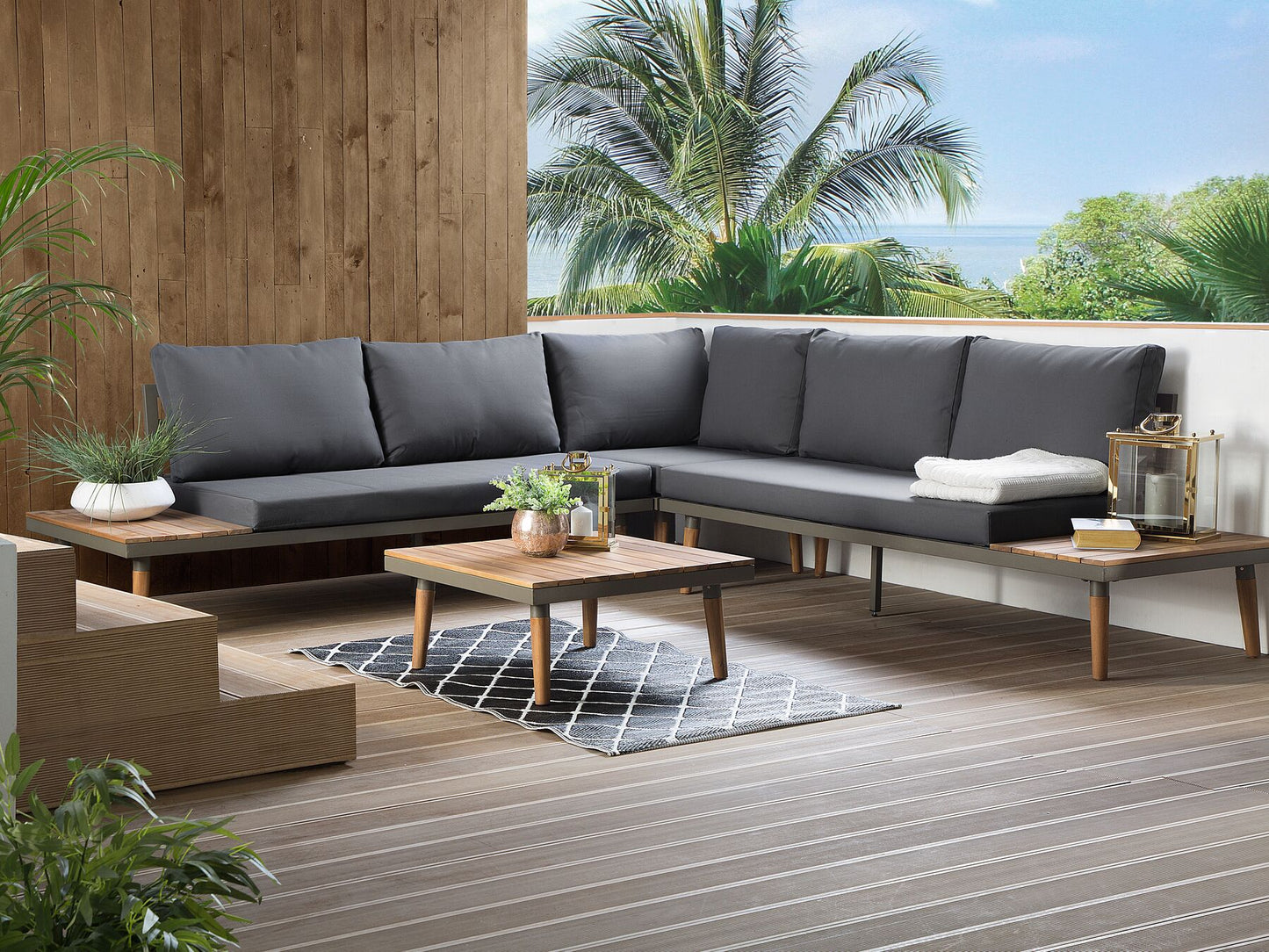 Garden Corner Sofa with Table 5 Seater CORATO Acacia Wood Grey
