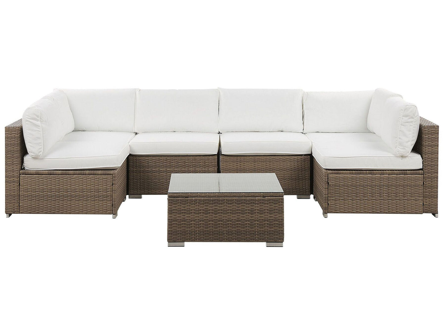 Garden Corner Sofa with Table 6 Seater BELVEDERE PE Rattan White