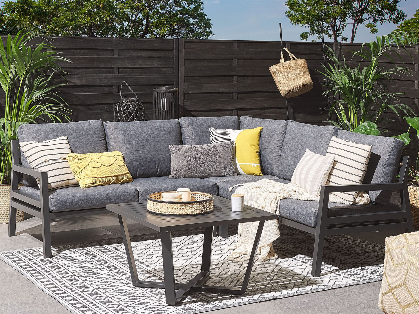 Garden Corner Sofa with Table 5 Seater VIZZINI Metal Grey