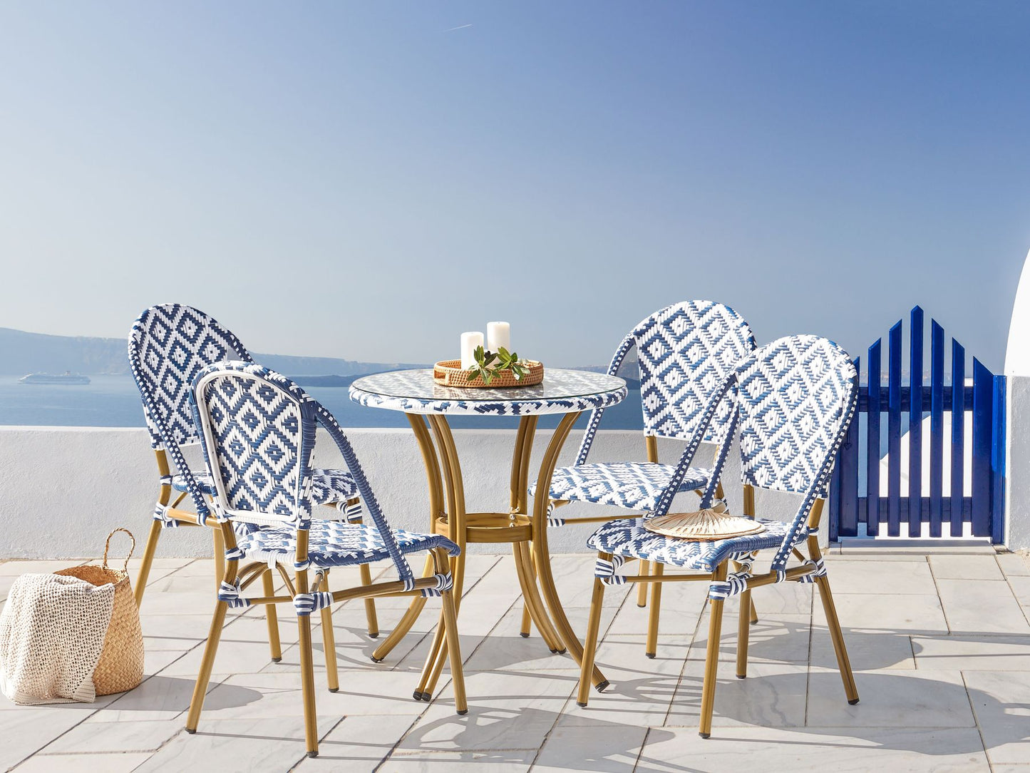 Garden Dining Set 4 Seater RIFREDDO PE Rattan Blue