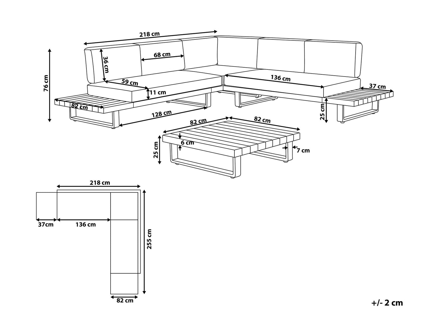 Garden Corner Sofa with Table 5 Seater MYKONOS Right Hand Certified Acacia Wood Dark Grey