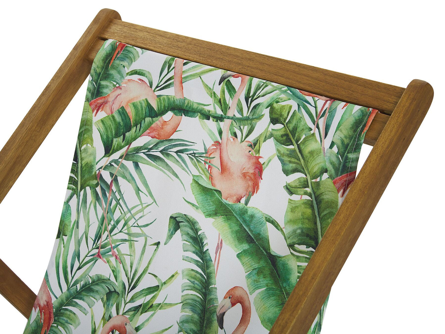 Set of 2 Acacia Folding Deck Chairs and 2 Replacement Fabrics Light Wood with Off-White / Flamingo Pattern ANZIO
