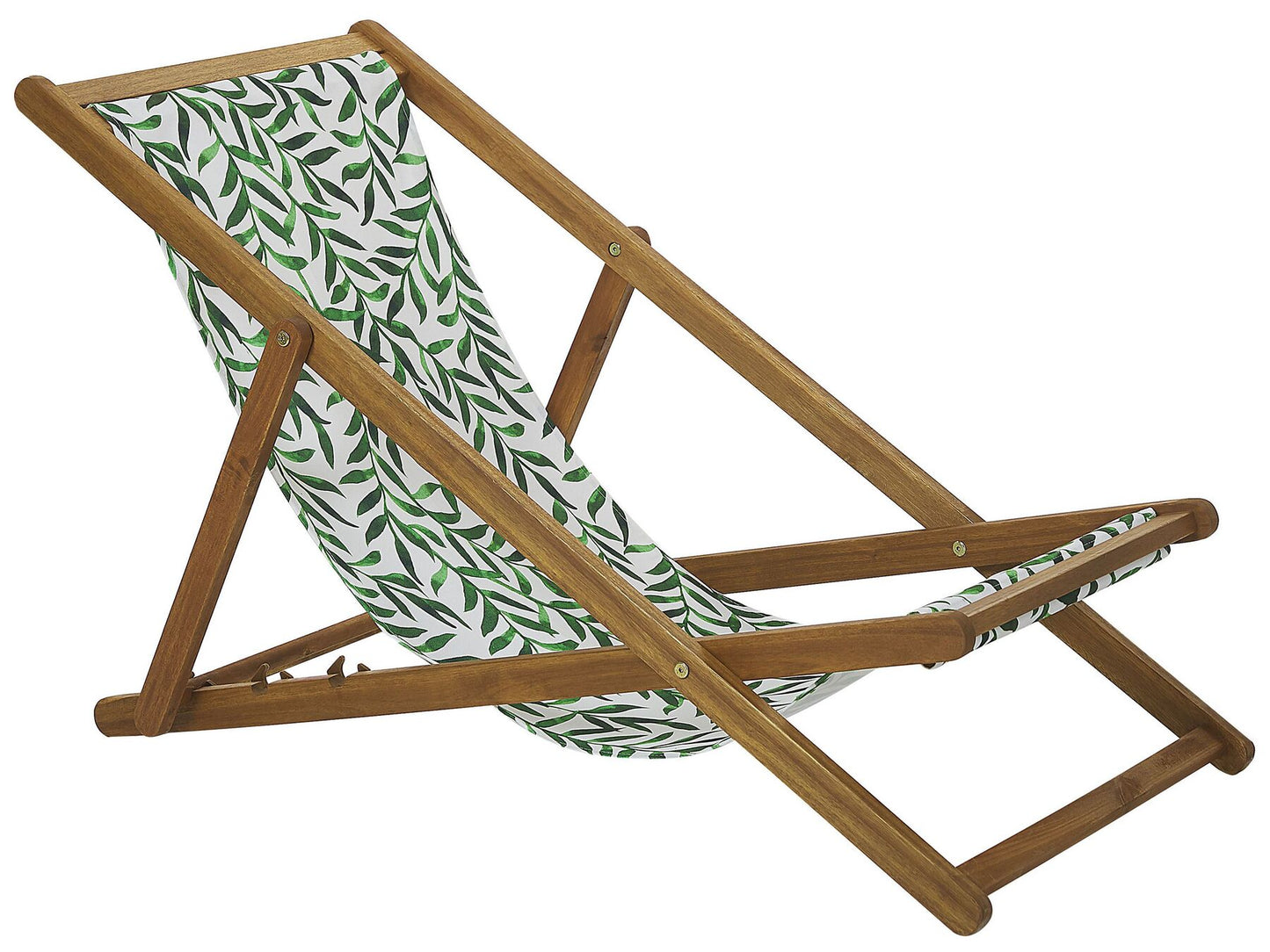 Set of 2 Acacia Folding Deck Chairs and 2 Replacement Fabrics Light Wood with Off-White / Leaf Pattern ANZIO