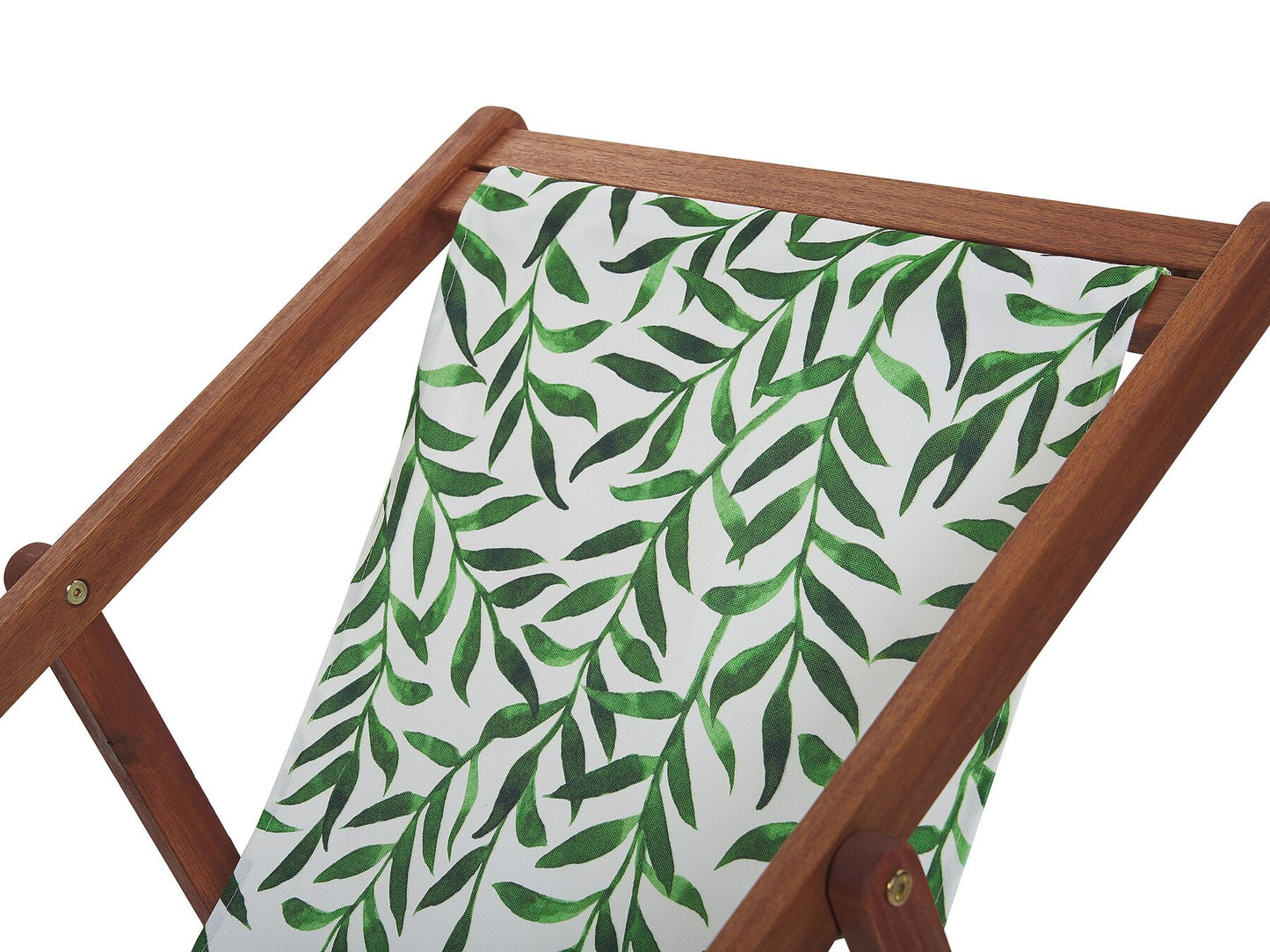 Set of 2 Acacia Folding Deck Chairs and 2 Replacement Fabrics Dark Wood with Off-White / Leaf Pattern ANZIO
