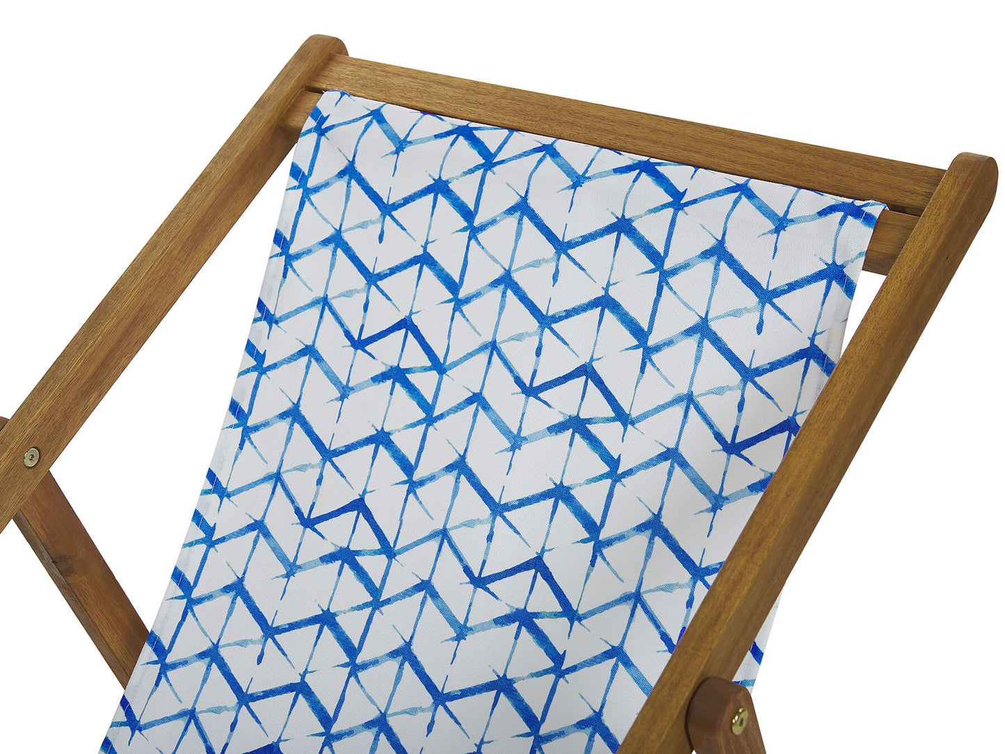 Set of 2 Acacia Folding Deck Chairs and 2 Replacement Fabrics Light Wood with Off-White / White and Blue Pattern ANZIO