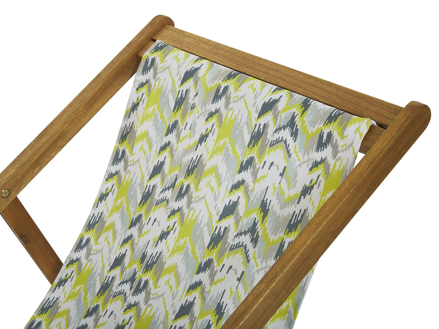 Set of 2 Acacia Folding Deck Chairs and 2 Replacement Fabrics Light Wood with Off-White / Yellow and Grey Pattern ANZIO