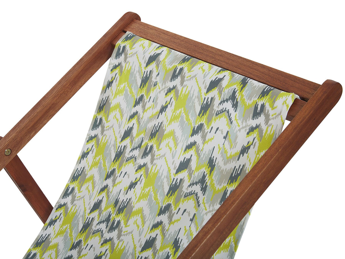 Set of 2 Acacia Folding Deck Chairs and 2 Replacement Fabrics Dark Wood with Off-White / Yellow and Grey Pattern ANZIO