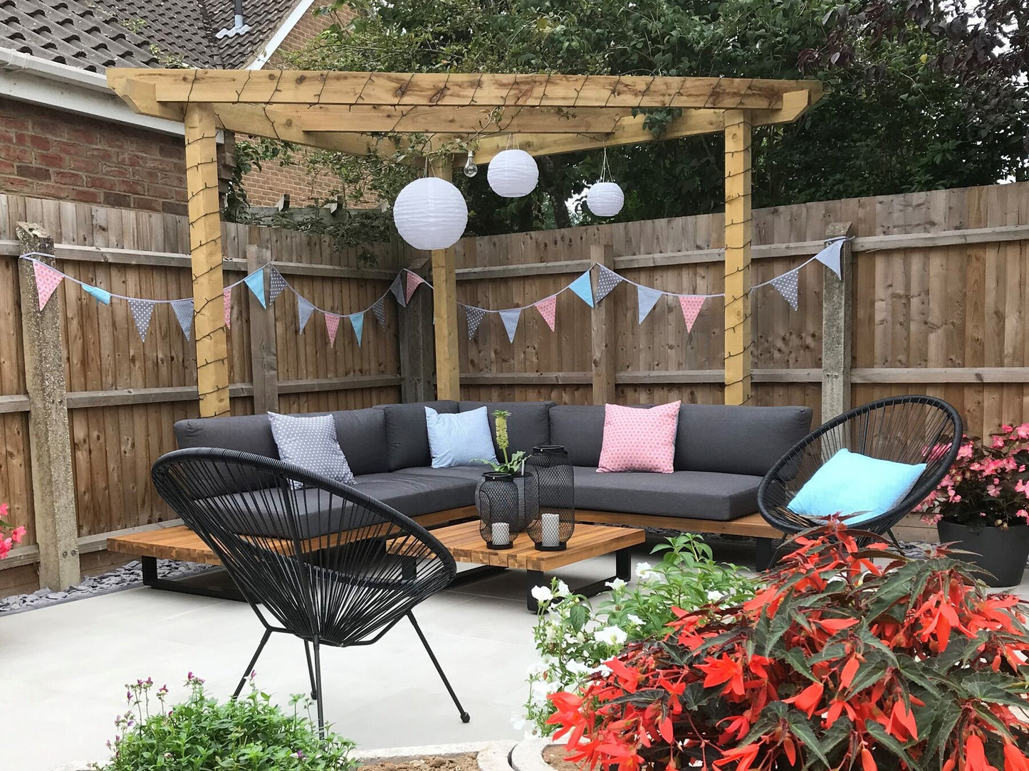 Garden Corner Sofa with Table 5 Seater MYKONOS Right Hand Certified Acacia Wood Dark Grey