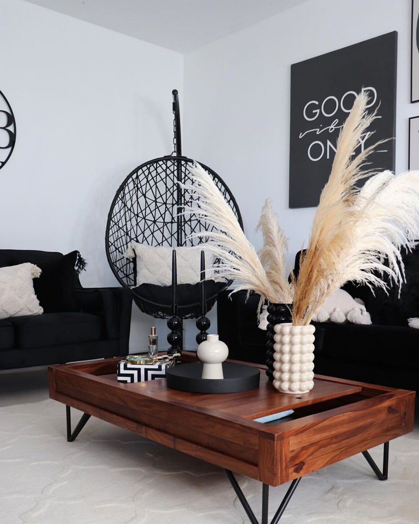 Hanging Chair with Stand ALATRI PE Rattan Black
