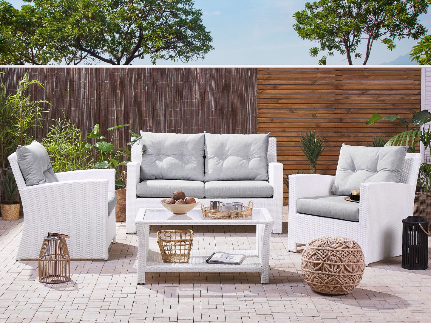 Garden Lounge Set with Table 4 Seater MARINO PE Rattan White