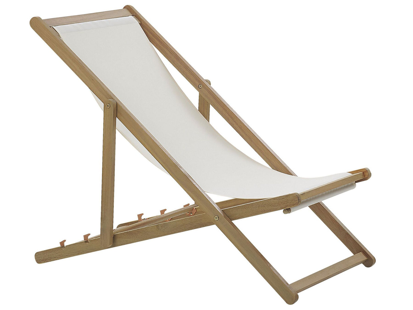 Set of 2 Acacia Folding Deck Chairs and 2 Replacement Fabrics Light Wood with Off-White / White and Blue Pattern ANZIO