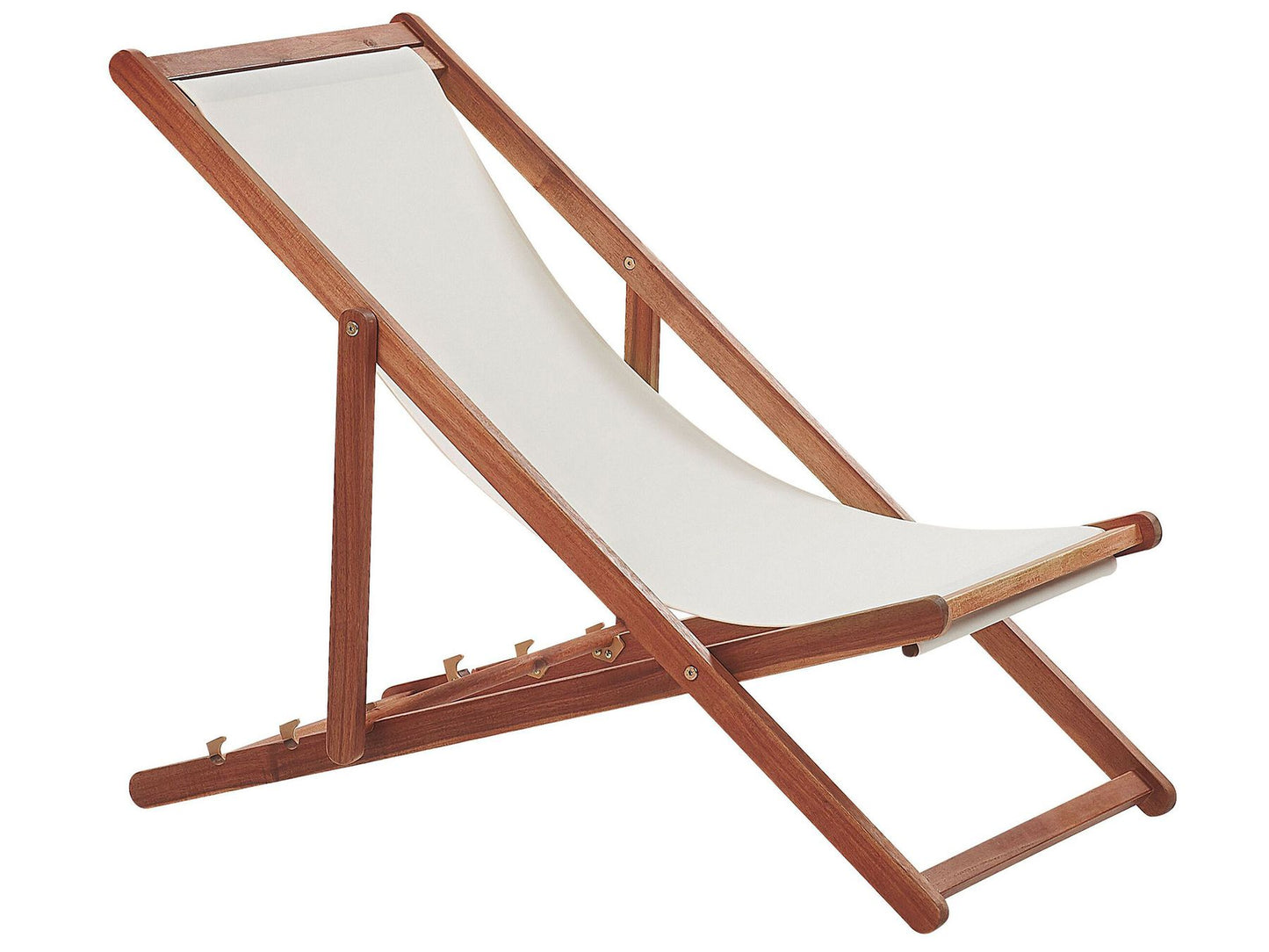 Set of 2 Acacia Folding Deck Chairs and 2 Replacement Fabrics Dark Wood with Off-White / White and Blue Pattern ANZIO