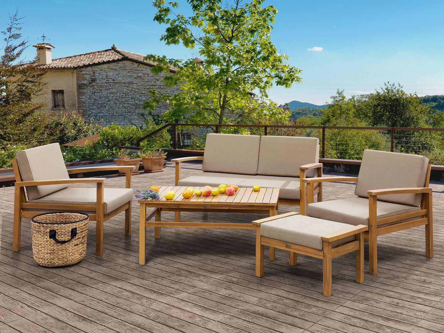 Garden Lounge Set with Table 4 Seater MANILA Certified Acacia Wood Light Brown