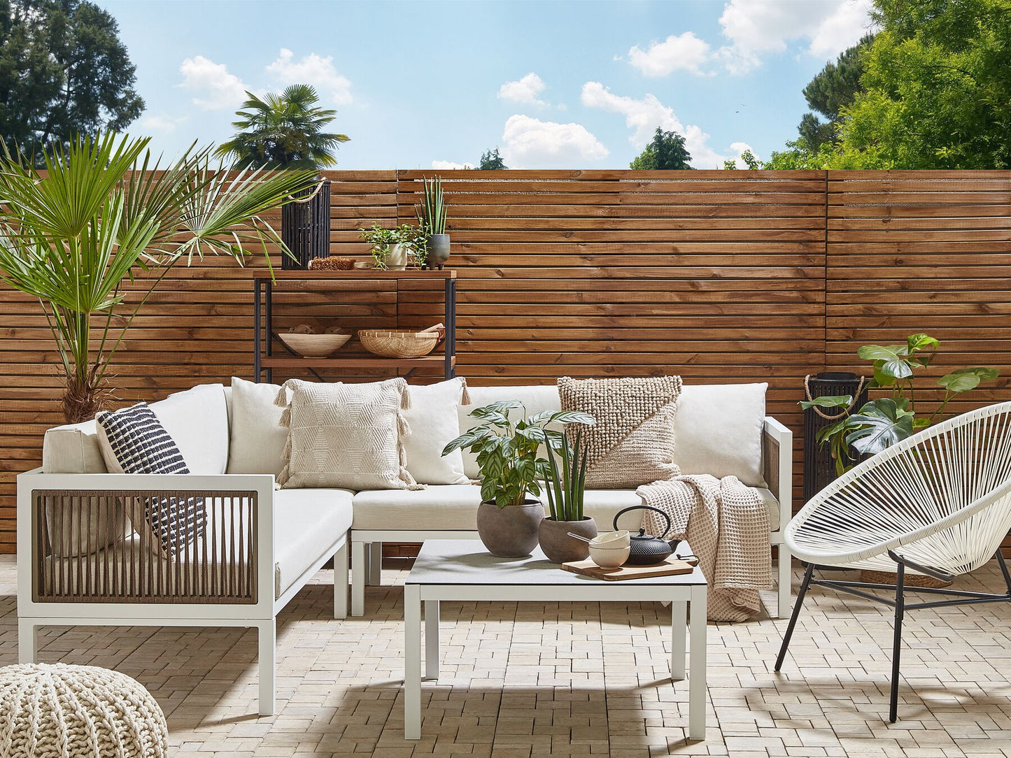 Garden Corner Sofa with Table 4 Seater BORELLO Left Hand Metal Beige