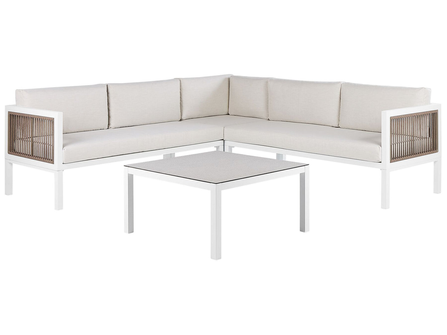 Garden Corner Sofa with Table 4 Seater BORELLO Left Hand Metal Beige