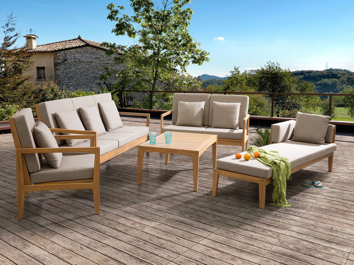 7 Seater Certified Acacia Wood Garden Lounge Set Grey PATAJA