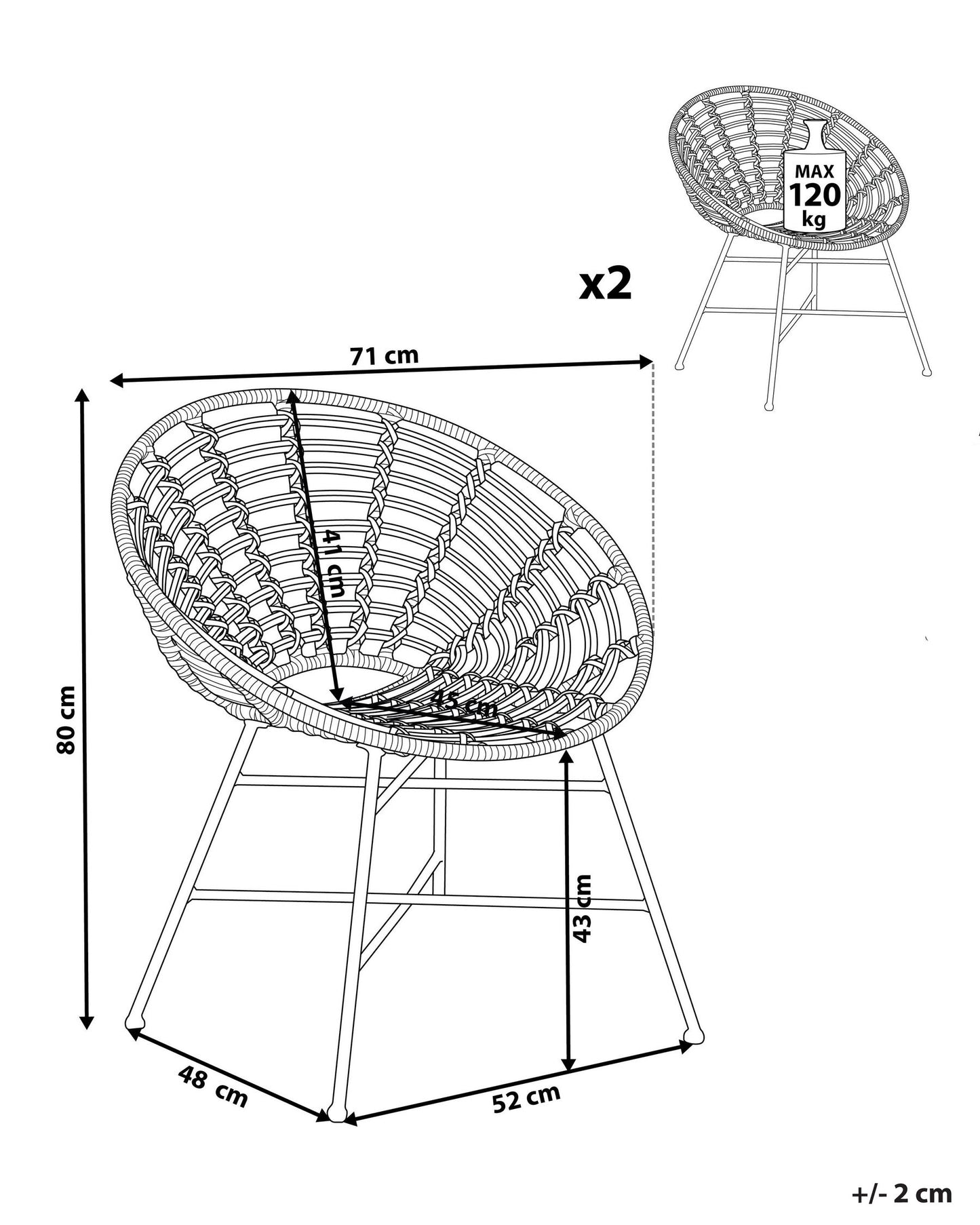 Set of 2 Garden Chairs ACERRA PE Rattan Light Brown