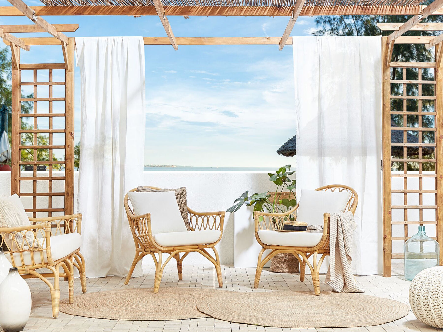 Garden Lounge Set with Table 4 Seater SIBARI Rattan Natural