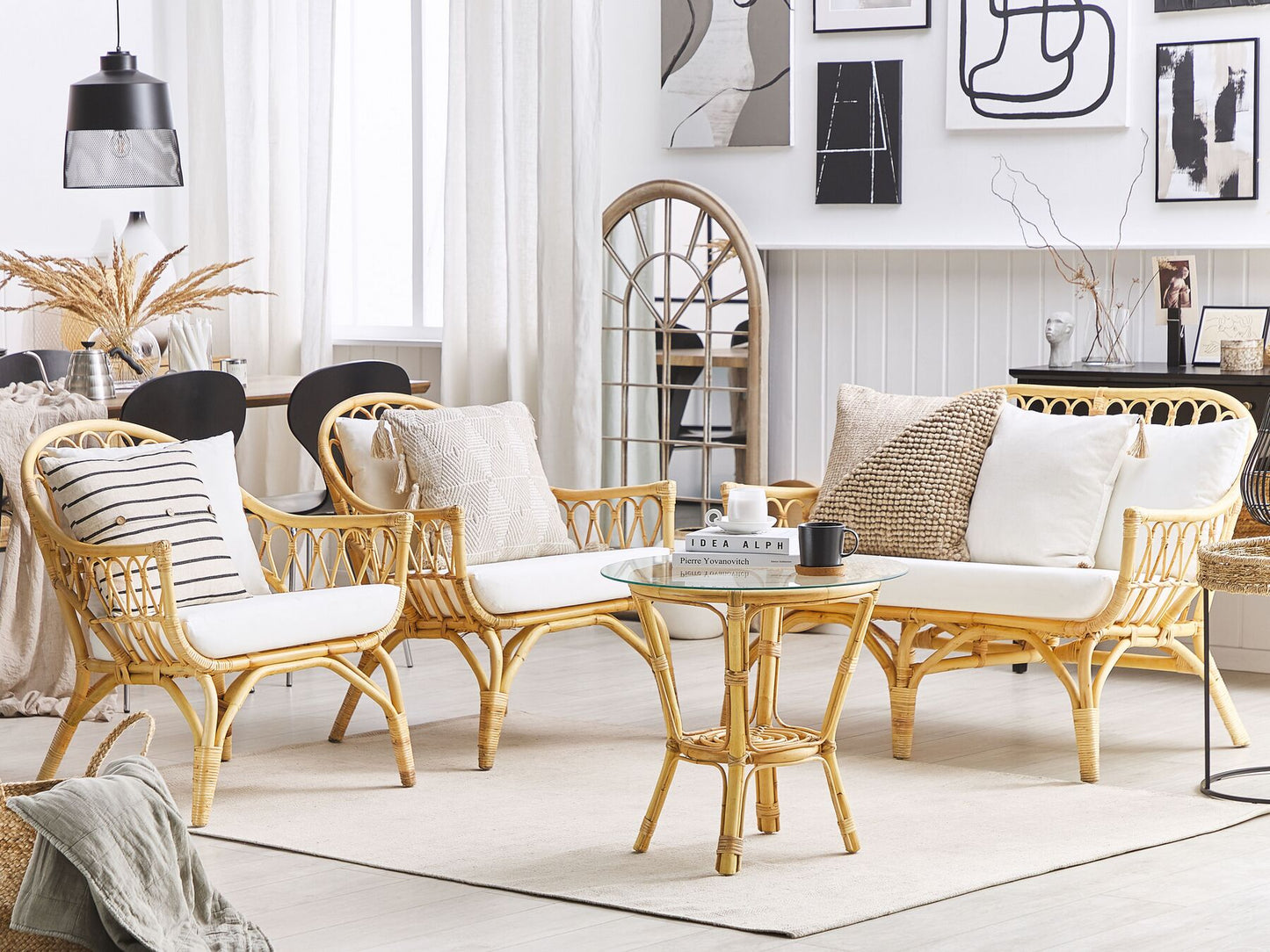 Garden Lounge Set with Table 4 Seater SIBARI Rattan Natural