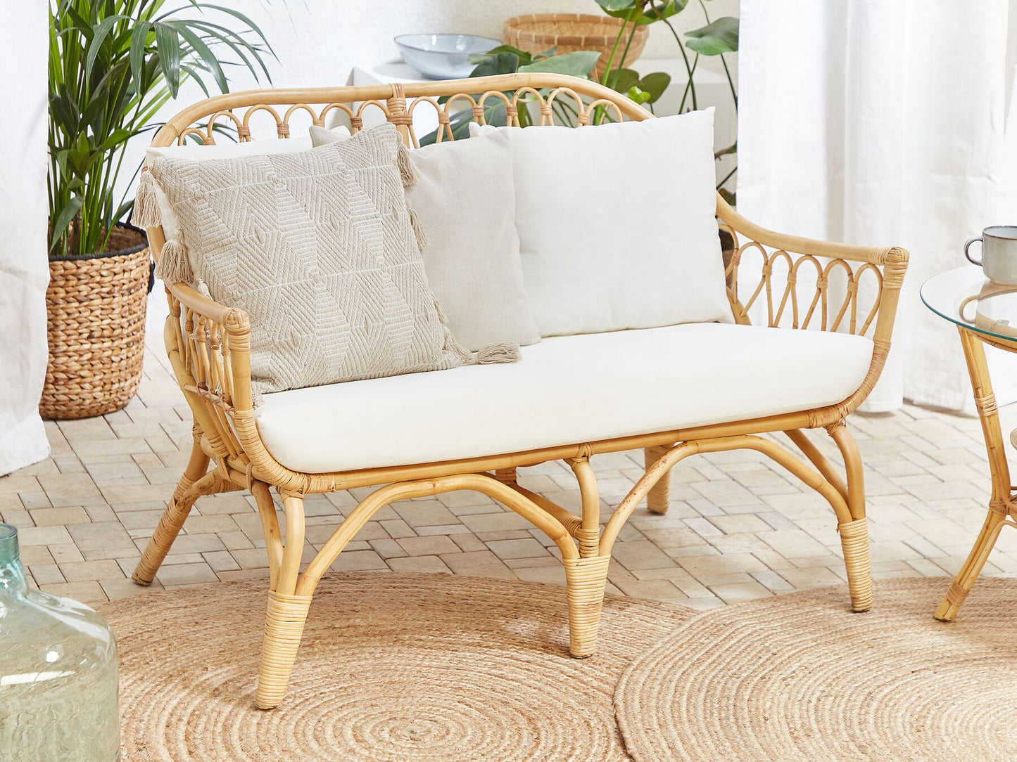 Garden Lounge Set with Table 4 Seater SIBARI Rattan Natural