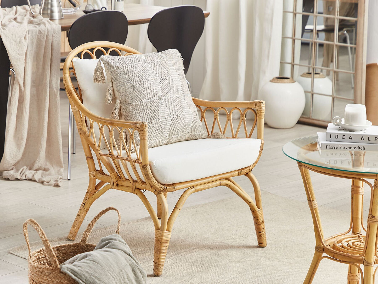 Garden Lounge Set with Table 4 Seater SIBARI Rattan Natural
