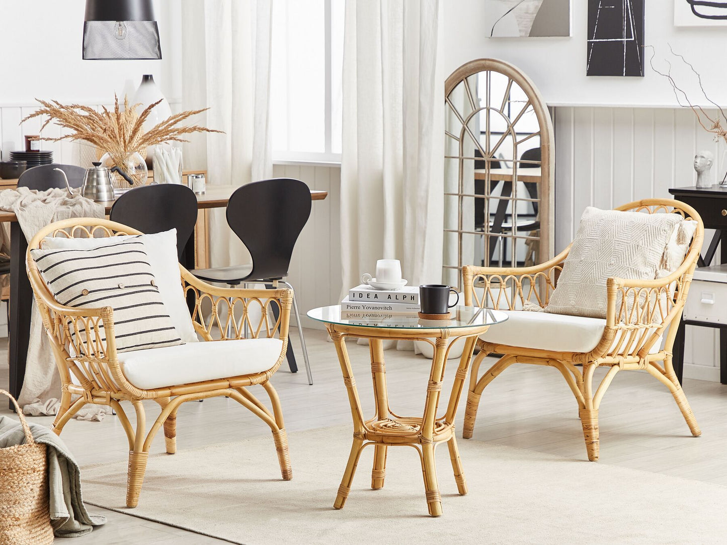 Garden Lounge Set with Table 4 Seater SIBARI Rattan Natural