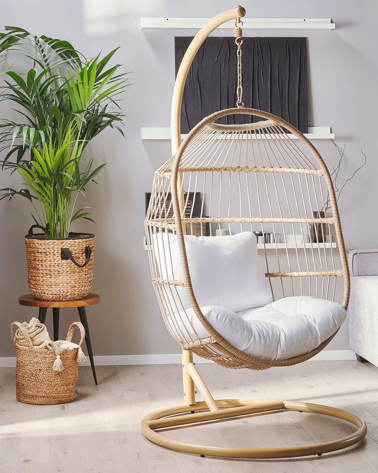 Hanging Chair with Stand ALBA PE Rattan Natural