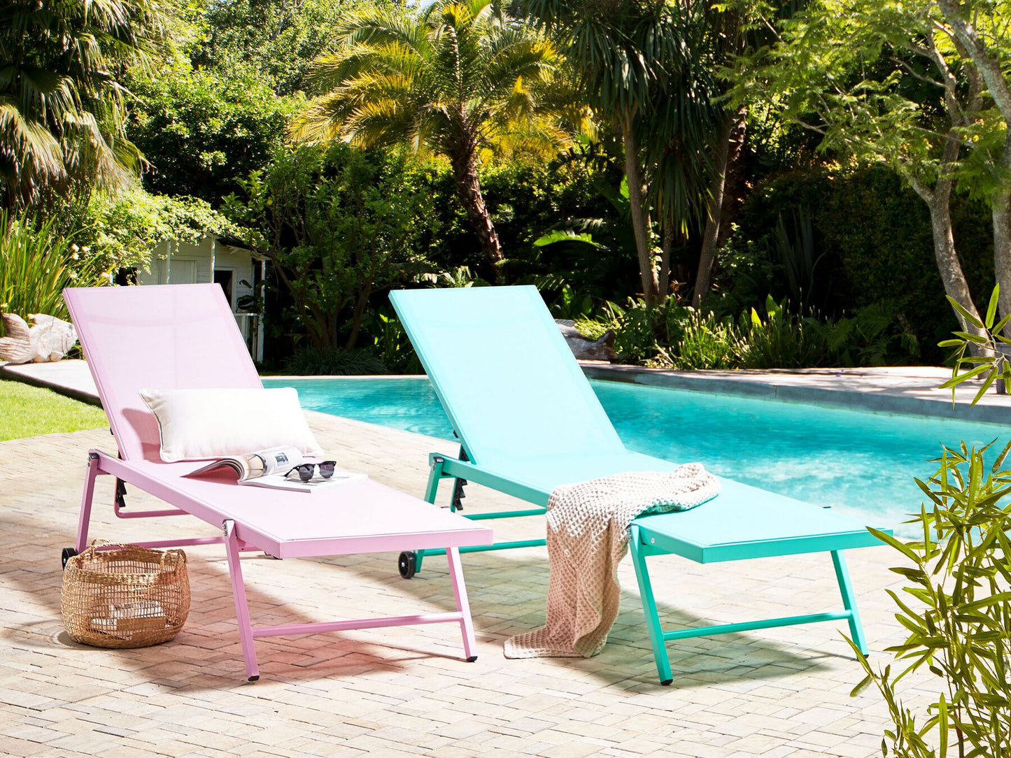 Aluminium Reclining Sun Lounger Pink PORTOFIN