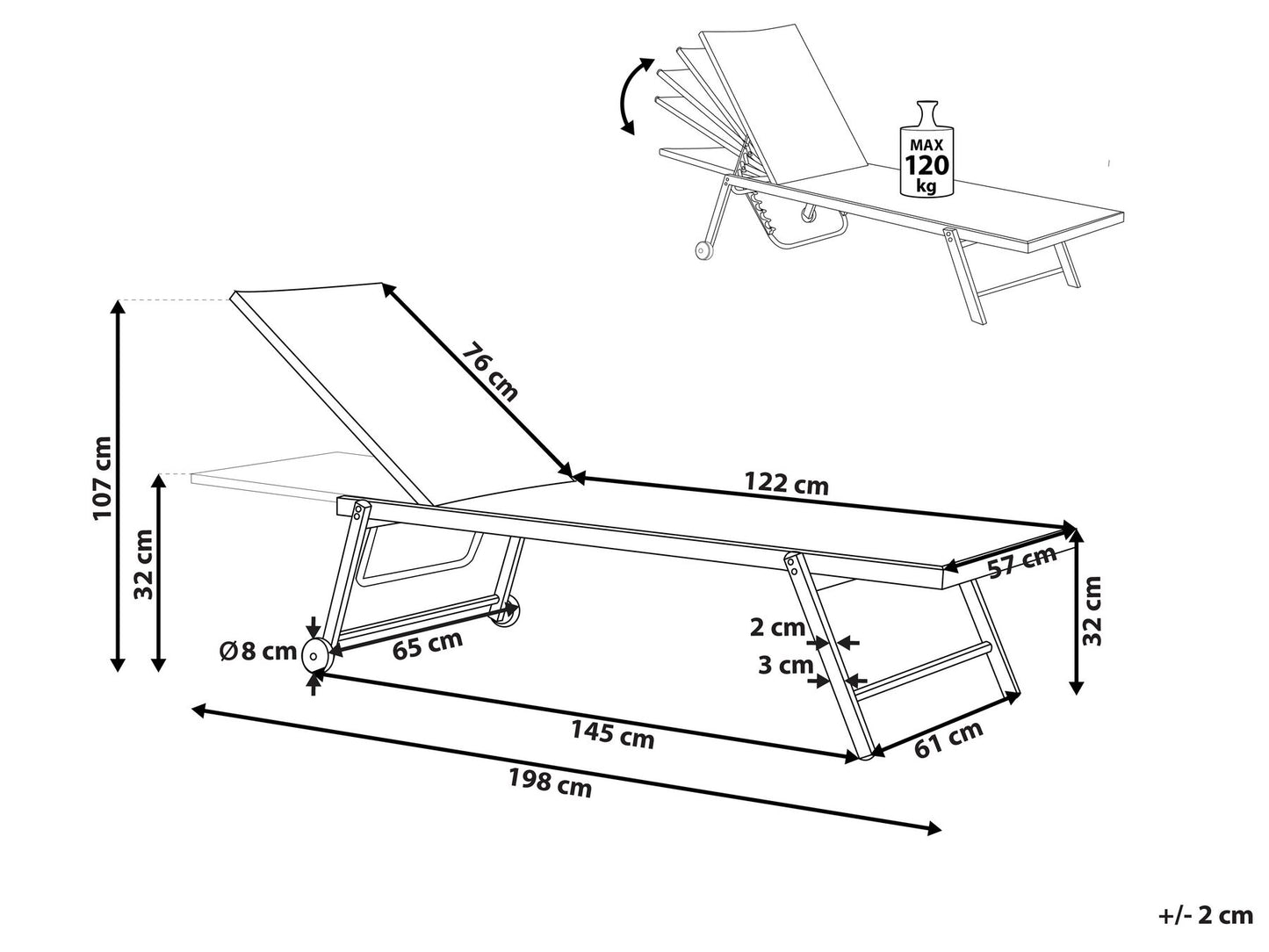 Aluminium Reclining Sun Lounger Pink PORTOFIN