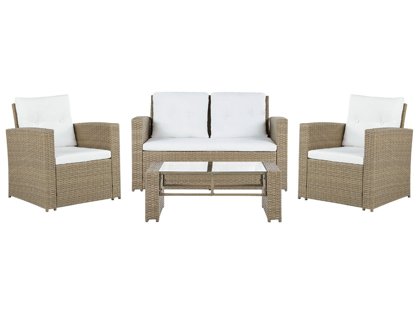 Garden Lounge Set with Table 4 Seater LUCA PE Rattan Light Brown
