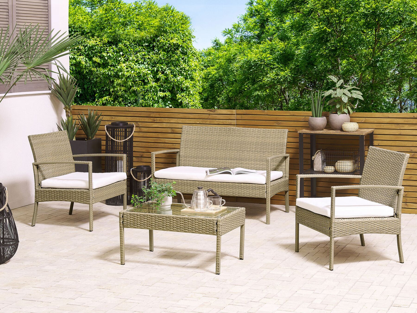 Garden Lounge Set with Table 4 Seater MARSALA PE Rattan Light Brown