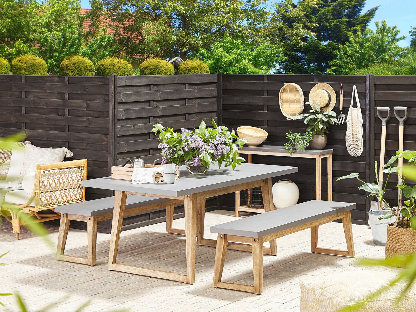 Garden Dining Set with Benches 6 Seater ORIA Concrete Grey