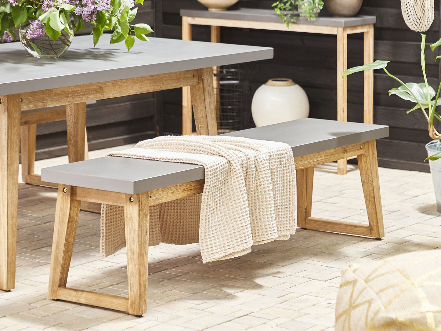 Garden Dining Set with Benches 6 Seater ORIA Concrete Grey