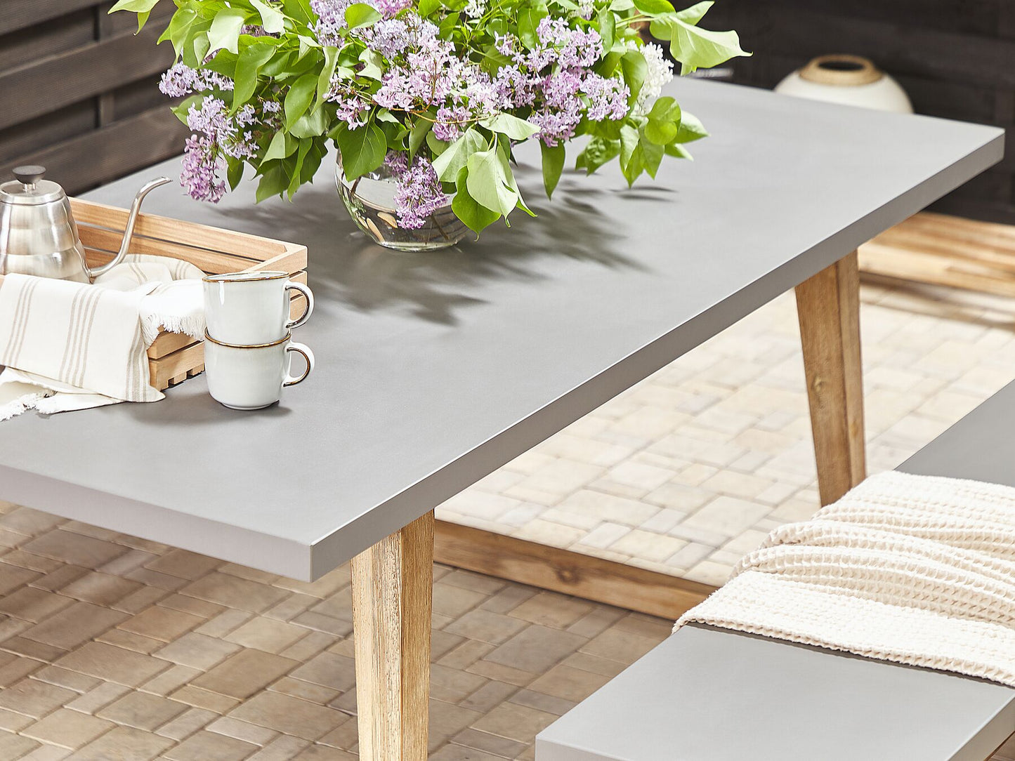 Garden Dining Set with Benches 6 Seater ORIA Concrete Grey
