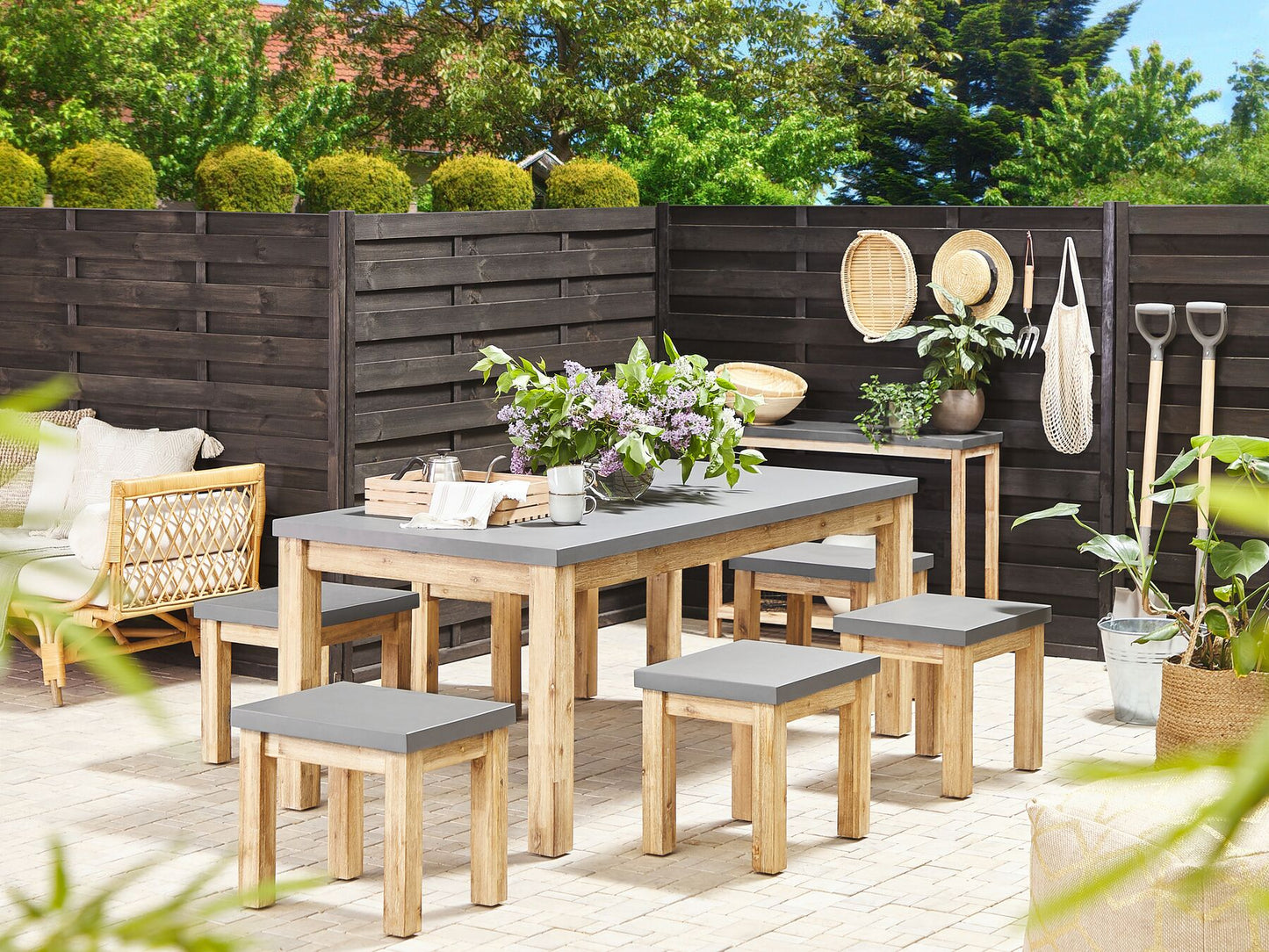 Garden Dining Set with Stools 6 Seater OSTUNI Concrete Grey