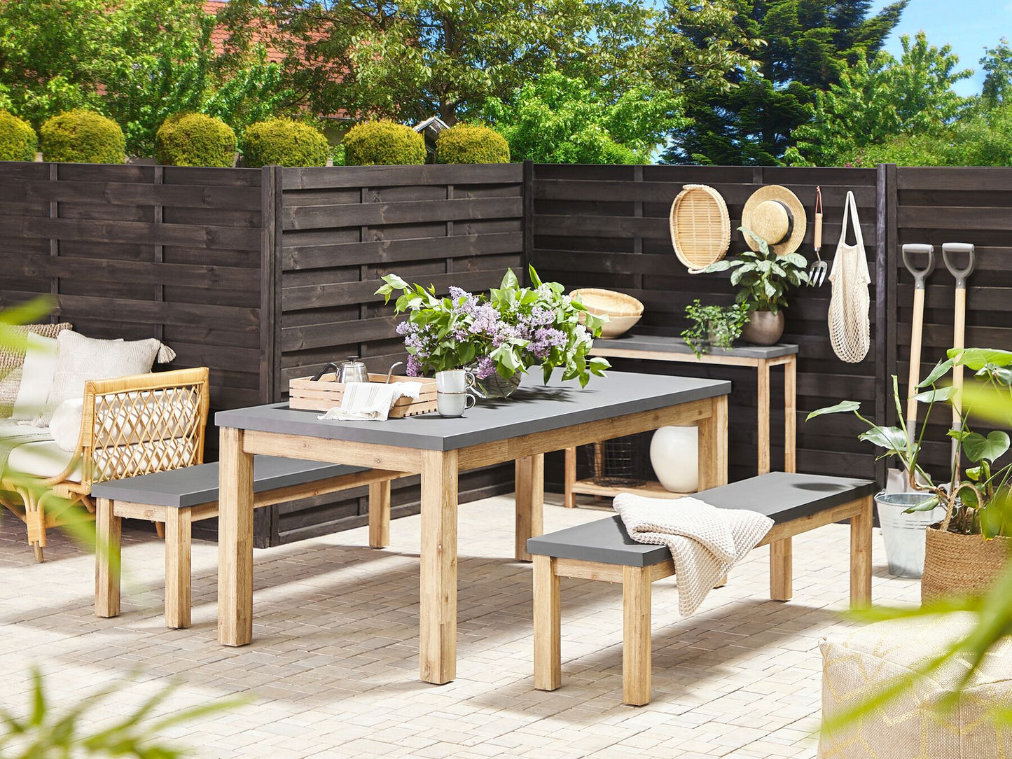 Garden Dining Set with Benches 6 Seater OSTUNI Concrete Grey